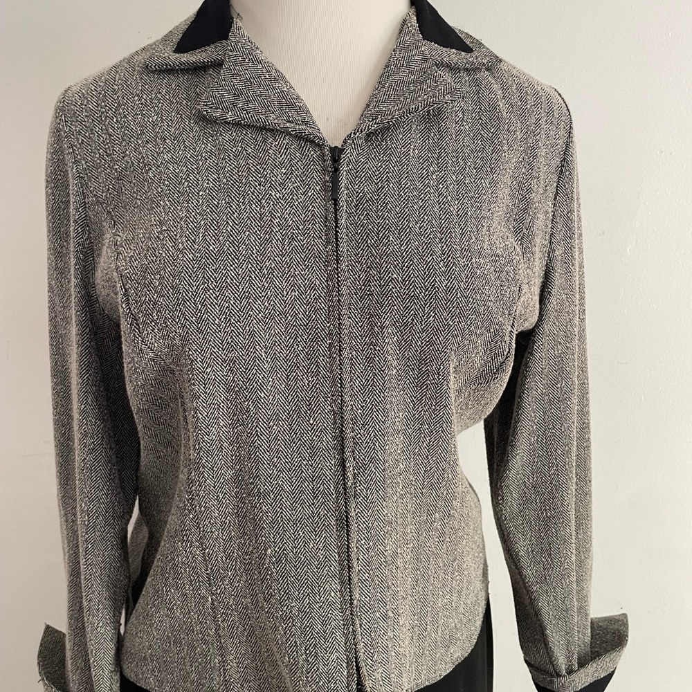 Kathie Lee Collection Black and Gray Bomber Jacket
